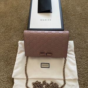 Gucci Mauve Pink Wallet Chain Purse